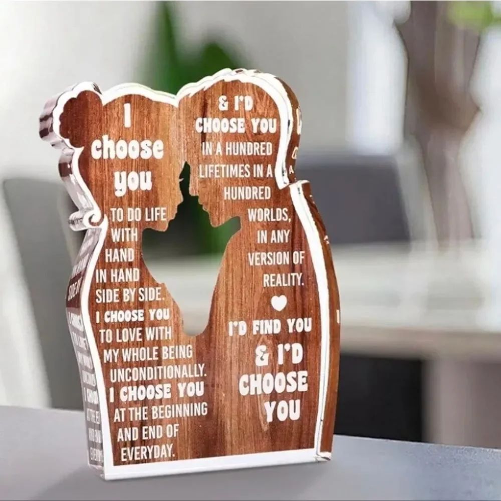 ☔️🔹️⏭️NIB Clear Acrylic & Rustic Wood-Grain Tabletop Plaque